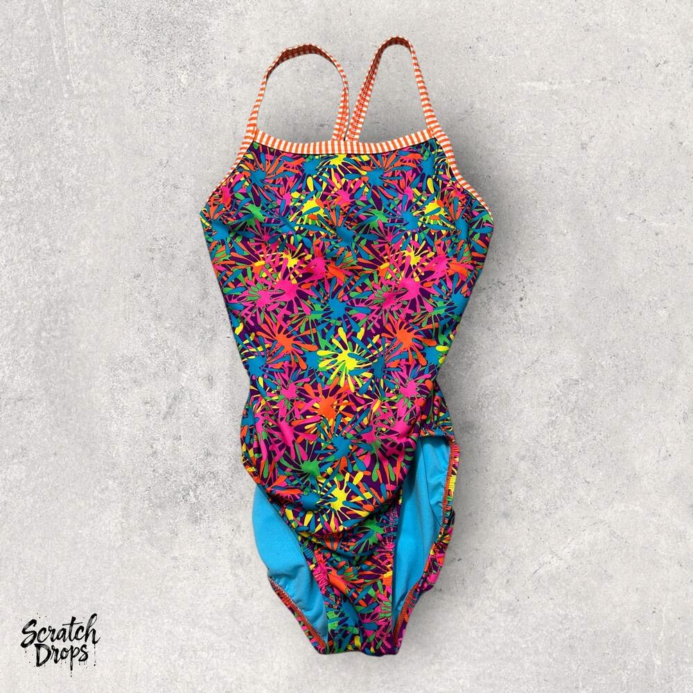Dolfin Girls Swimsuit Size Small Colorful Floral Print Swimwear Beach Pool